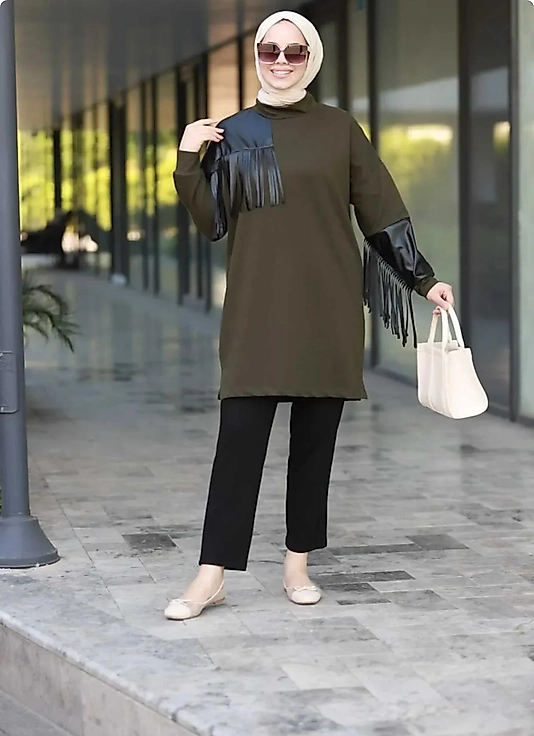 Deri püsküllü ikili takım